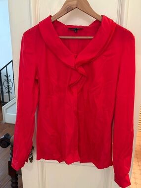 Lafayette 148 New York Red Ruffle-Detail Silk Blouse